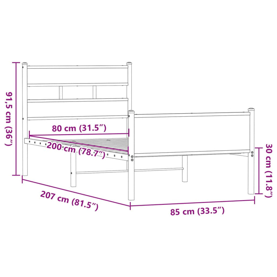 Bedframe zonder matras bewerkt hout bruin eikenkleur 80x200 cm