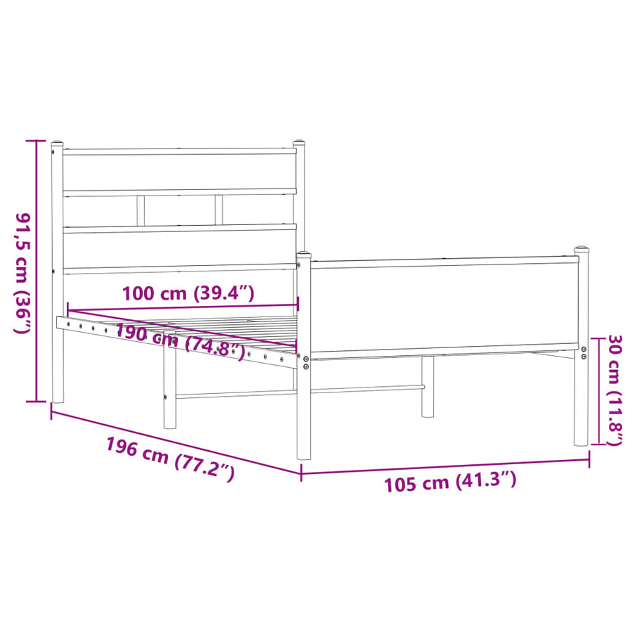 Bedframe zonder matras bewerkt hout bruin eikenkleur 100x190 cm