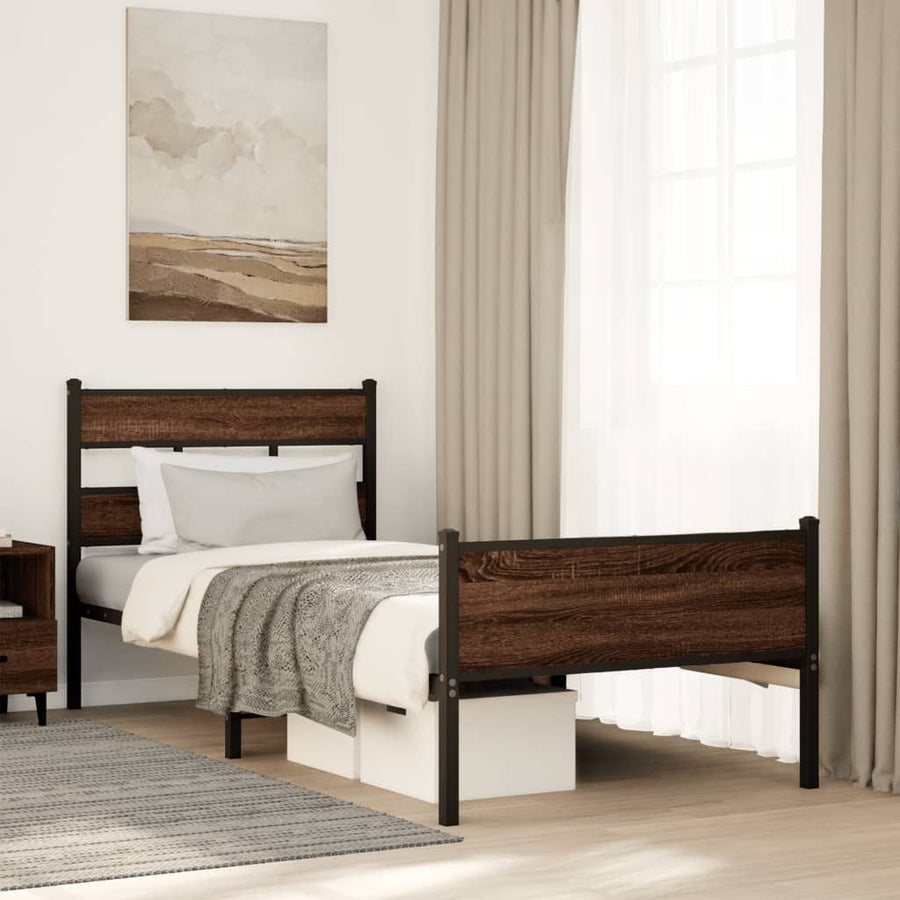 Bedframe zonder matras bewerkt hout bruin eikenkleur 107x200 cm