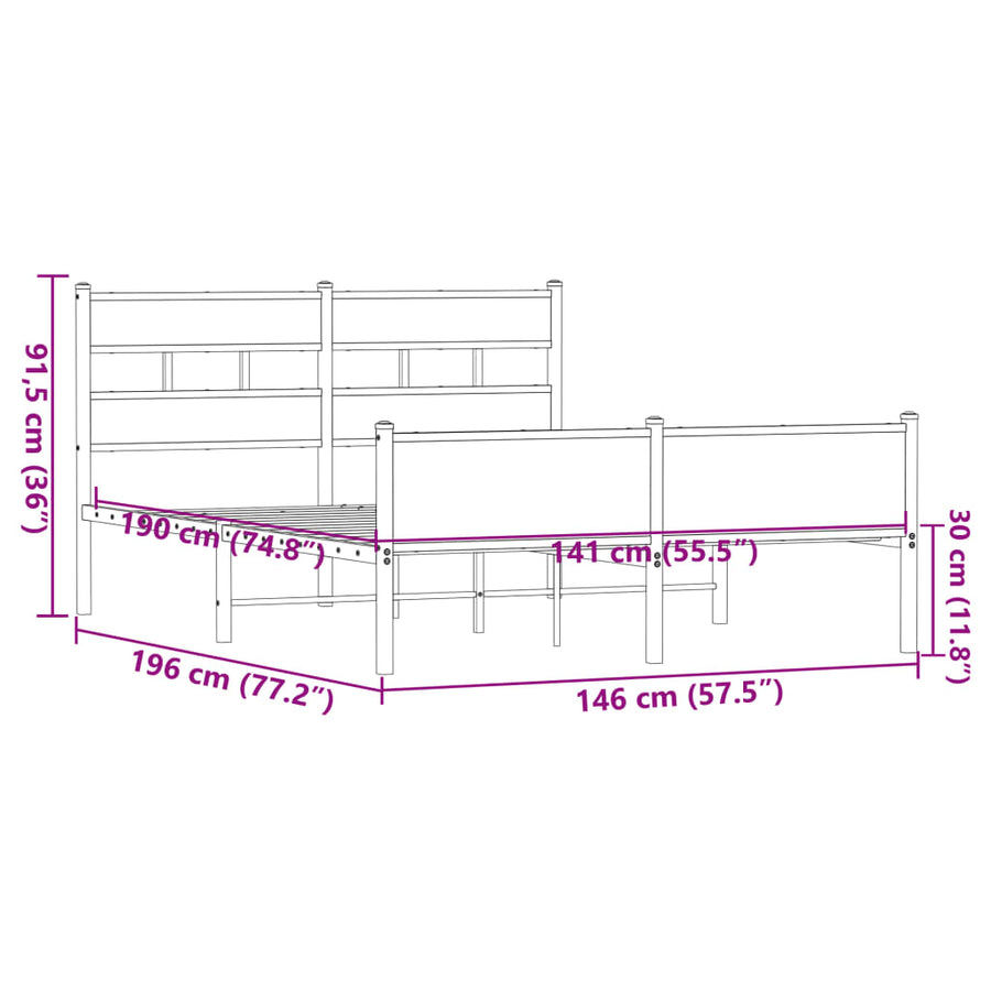 Bedframe zonder matras bewerkt hout bruin eikenkleur 140x190 cm
