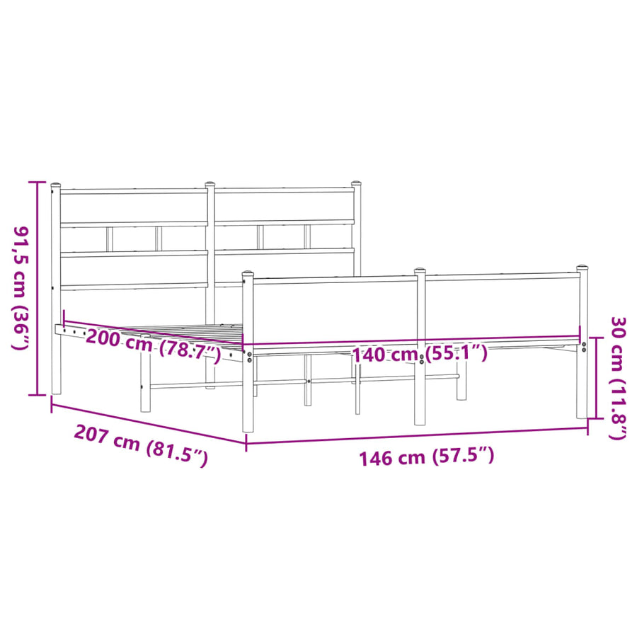 Bedframe zonder matras bewerkt hout bruin eikenkleur 140x200 cm