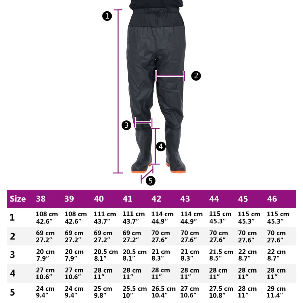 Waadpak met laarzen maat 45 zwart