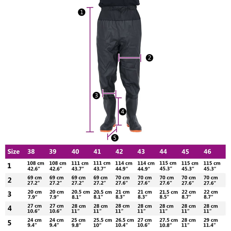 Waadpak met laarzen maat 45 zwart
