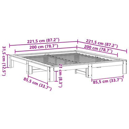 Bedframe zonder matras massief grenenhout 200x200 cm
