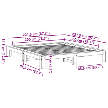 Bedframe zonder matras massief grenenhout wit 200x200 cm