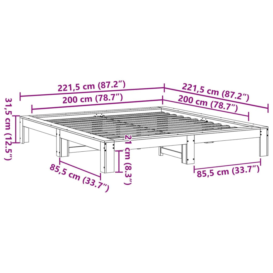 Bedframe zonder matras massief grenenhout wit 200x200 cm