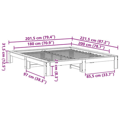 Bedframe zonder matras massief grenenhout wit 180x200 cm