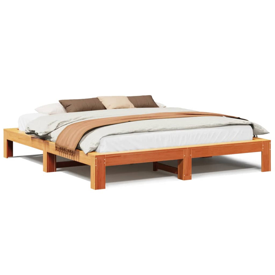 Bedframe zonder matras massief grenenhout wasbruin 180x200 cm