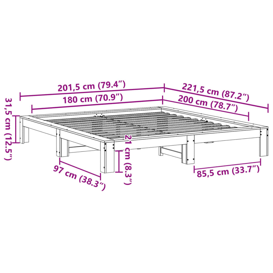 Bedframe zonder matras massief grenenhout wasbruin 180x200 cm