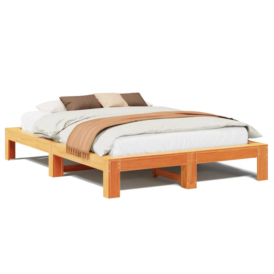 Bedframe zonder matras massief grenenhout wasbruin 160x200 cm