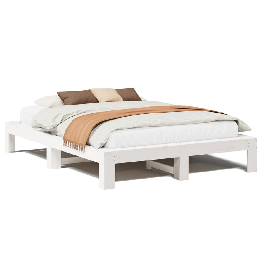 Bedframe zonder matras massief grenenhout wit 150x200 cm