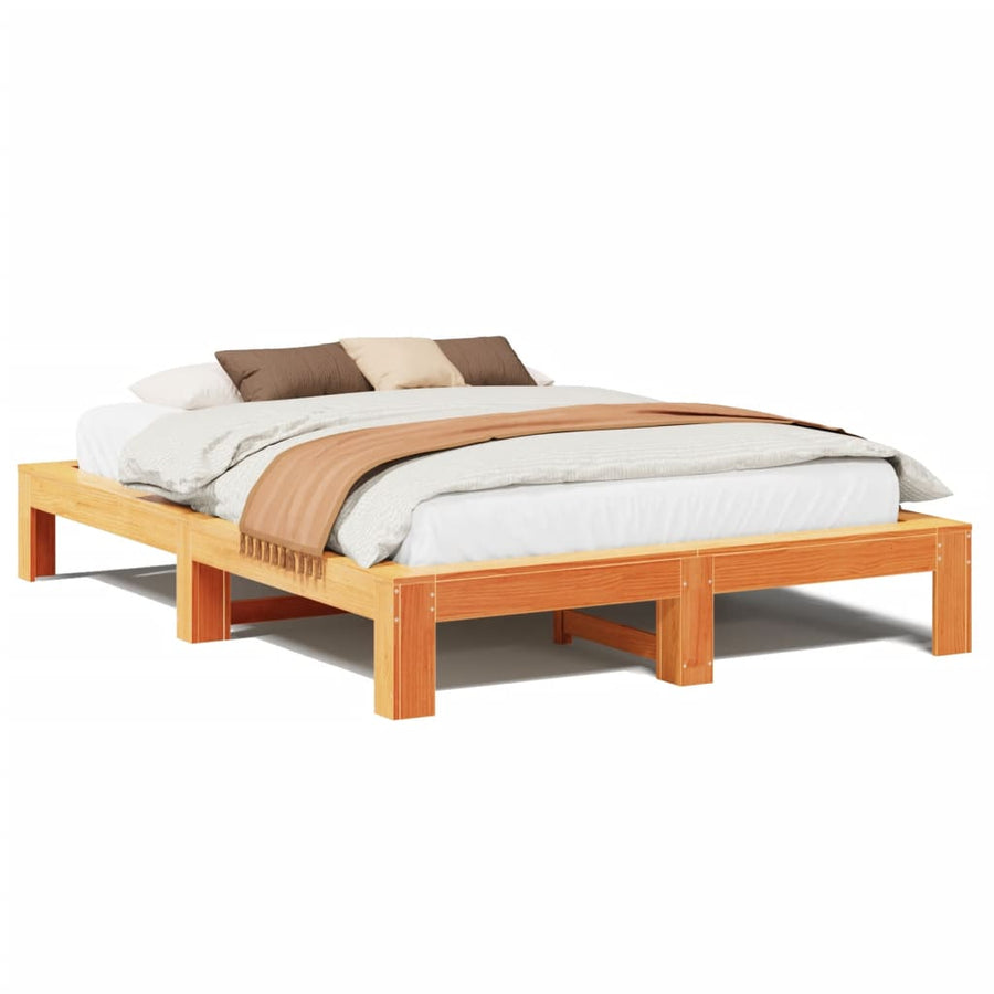 Bedframe zonder matras massief grenenhout wasbruin 150x200 cm
