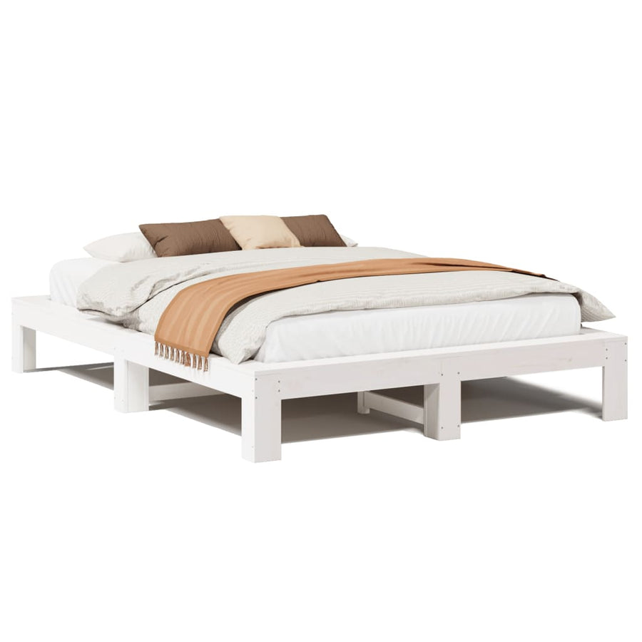Bedframe zonder matras massief grenenhout wit 140x200 cm