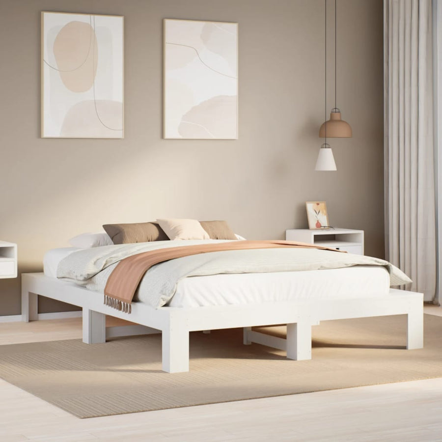 Bedframe zonder matras massief grenenhout wit 140x200 cm