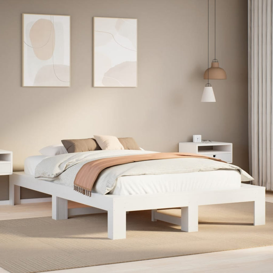 Bedframe zonder matras massief grenenhout wit 120x200 cm
