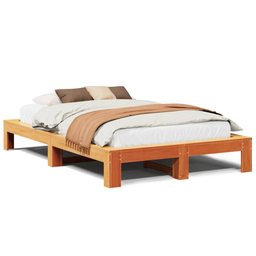 Bedframe zonder matras massief grenenhout wasbruin 120x190 cm