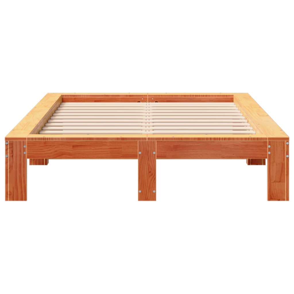 Bedframe zonder matras massief grenenhout wasbruin 120x190 cm