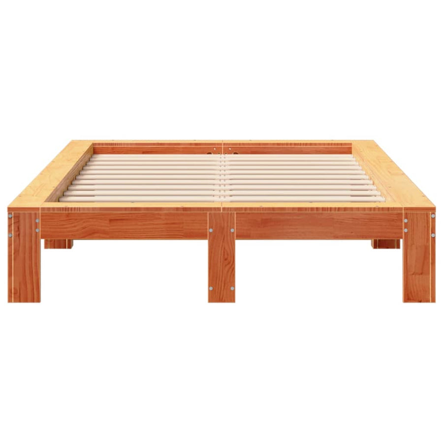 Bedframe zonder matras massief grenenhout wasbruin 120x190 cm