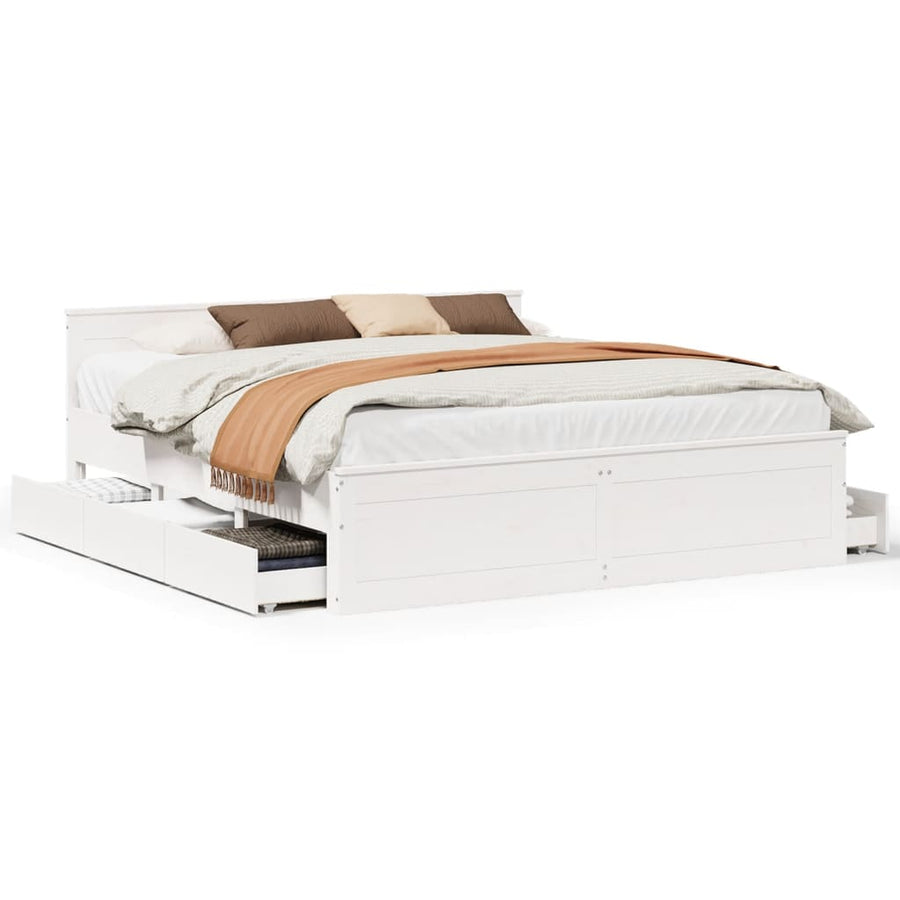 Bedframe Zonder Matras Met Hoofdbord Grenenhout Wit 200X200 Cm