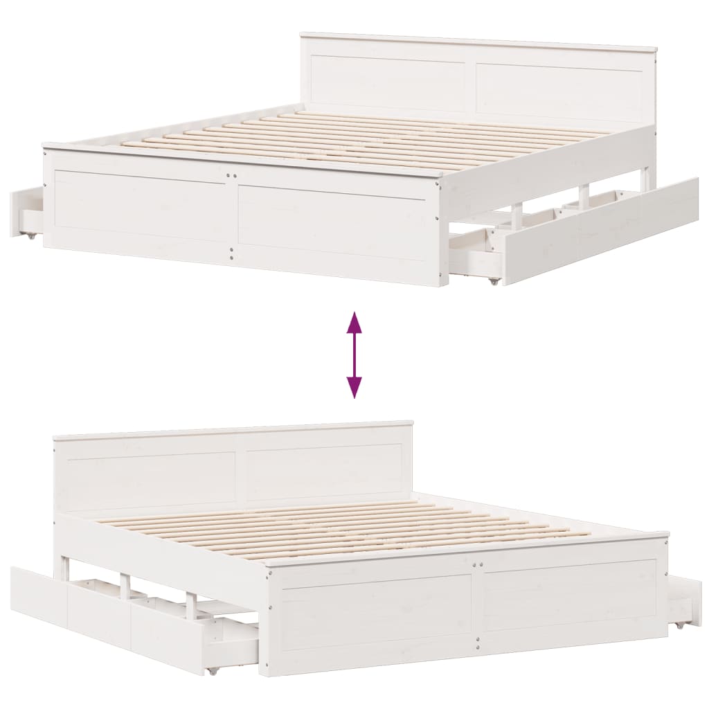 Bedframe Zonder Matras Met Hoofdbord Grenenhout Wit 200X200 Cm