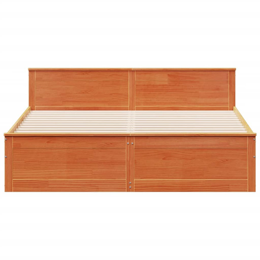 Bedframe Zonder Matras Met Hoofdbord Grenenhout Bruin 200X200Cm 200 x 200 cm