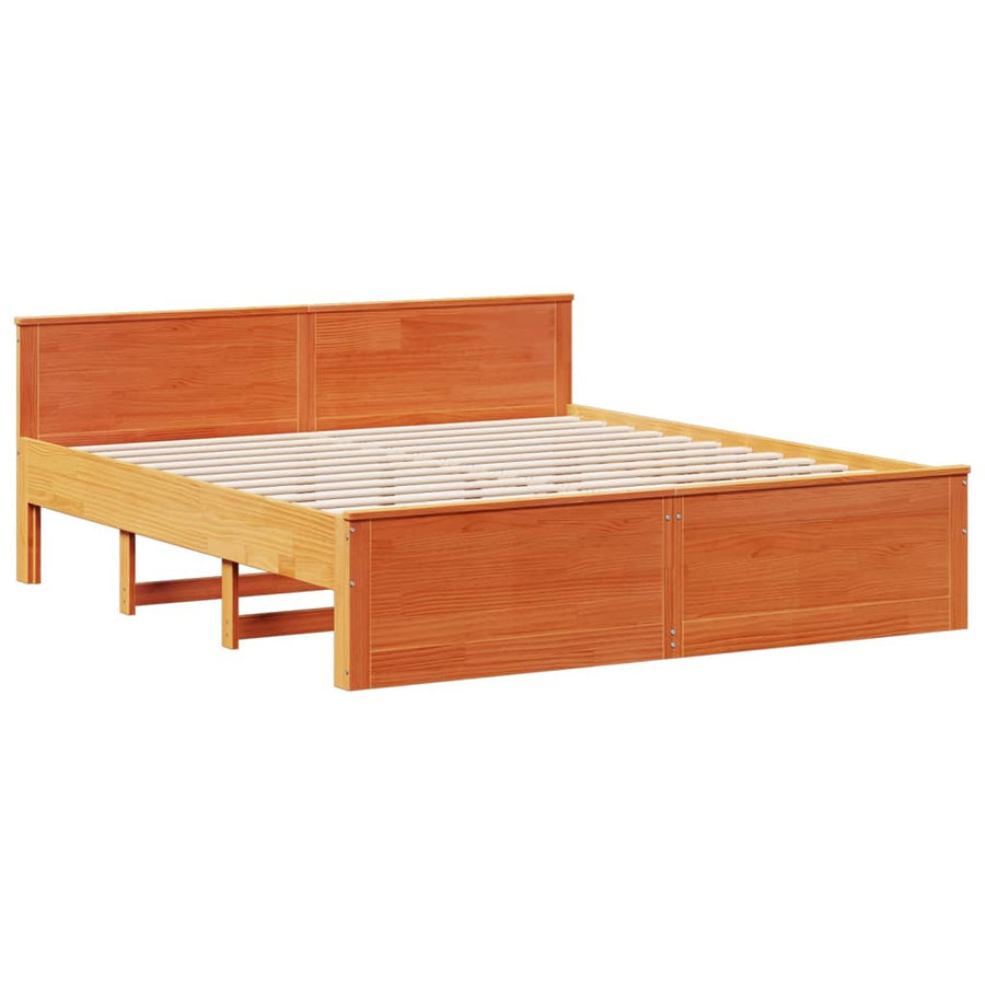 Bedframe Zonder Matras Met Hoofdbord Grenenhout Bruin 200X200Cm 200 x 200 cm