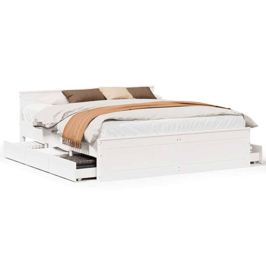 Bedframe Zonder Matras Met Hoofdbord Grenenhout 180 x 200 cm Wit