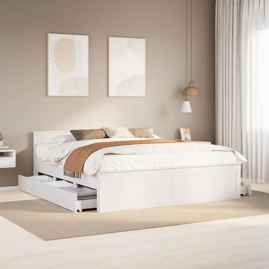 Bedframe Zonder Matras Met Hoofdbord Grenenhout 180 x 200 cm Wit
