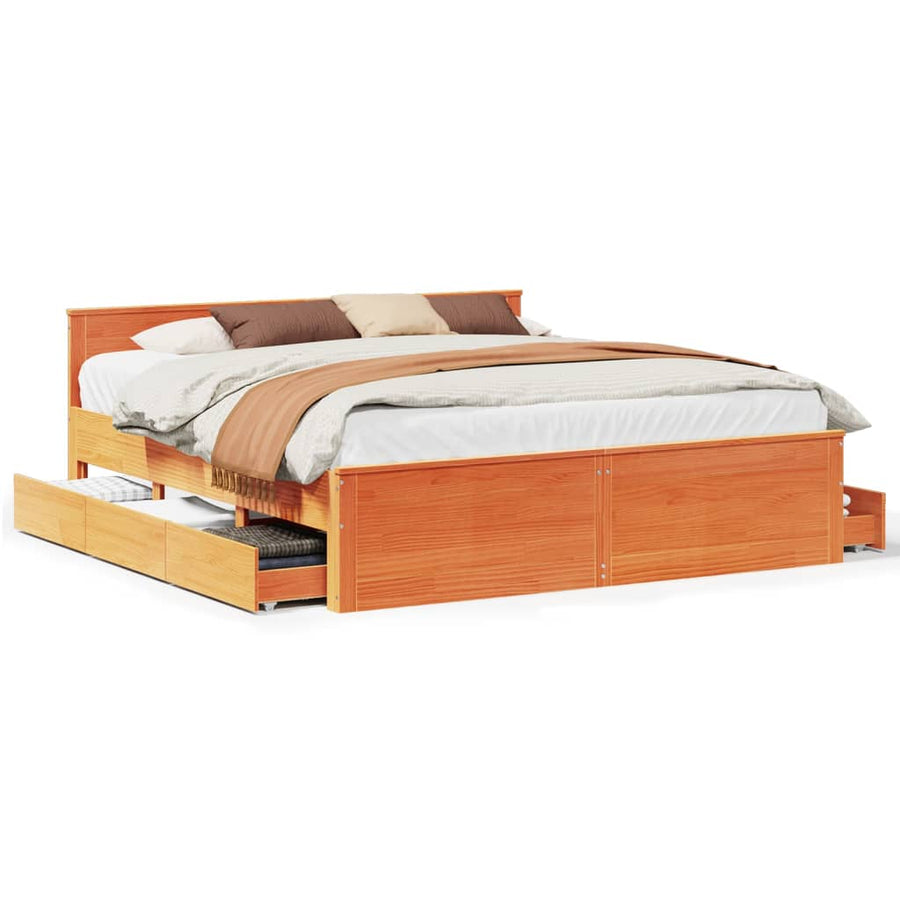 Bedframe zonder matras met hoofdbord grenenhout bruin 180x200cm