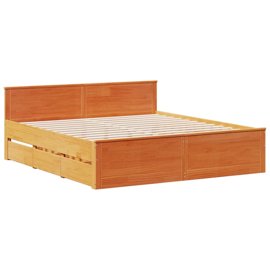 Bedframe zonder matras met hoofdbord grenenhout bruin 180x200cm