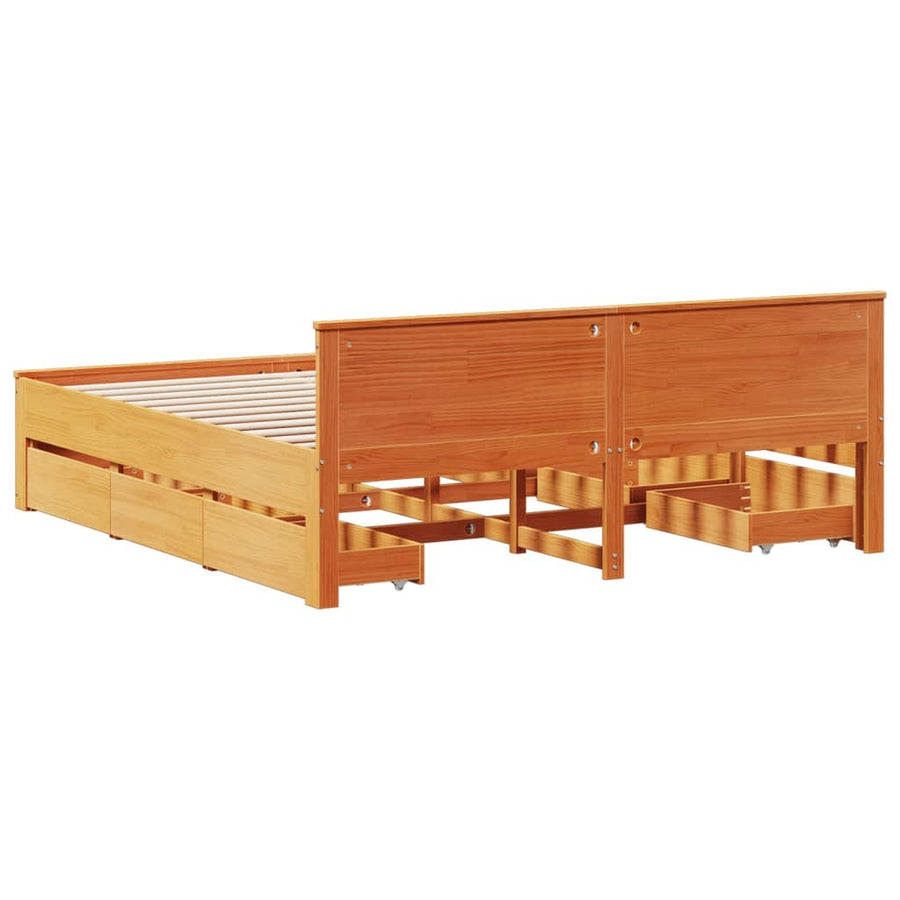 Bedframe zonder matras met hoofdbord grenenhout bruin 180x200cm
