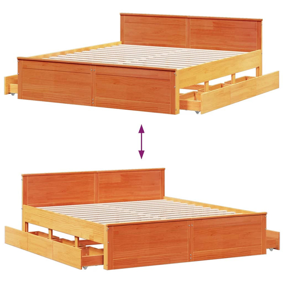 Bedframe zonder matras met hoofdbord grenenhout bruin 180x200cm