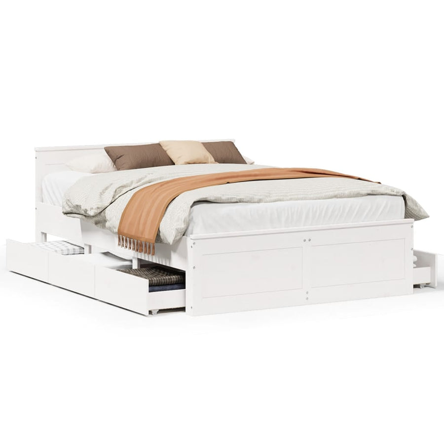Bedframe zonder matras met hoofdbord grenenhout wit 150x200 cm