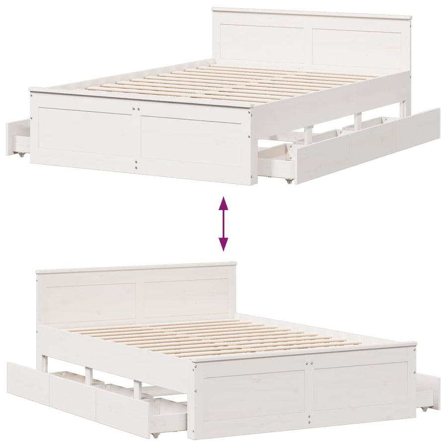 Bedframe zonder matras met hoofdbord grenenhout wit 150x200 cm