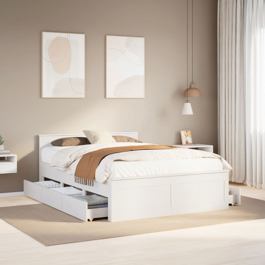 Bedframe zonder matras met hoofdbord grenenhout wit 150x200 cm
