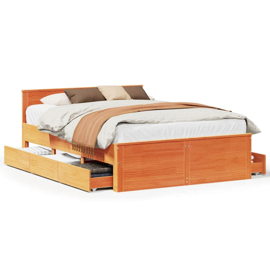 Bedframe zonder matras met hoofdbord hout wasbruin 150x200 cm