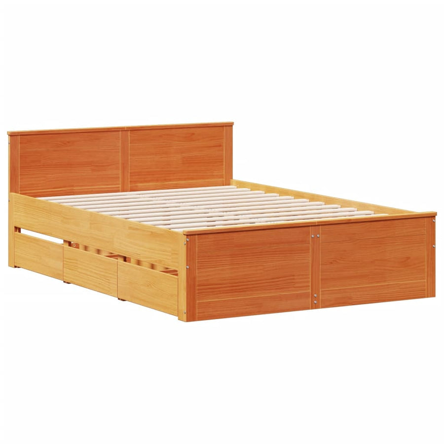 Bedframe zonder matras met hoofdbord hout wasbruin 150x200 cm