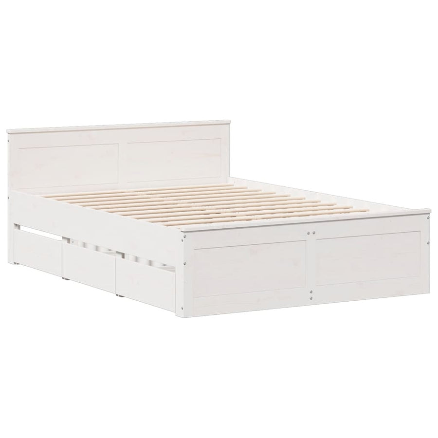 Bedframe zonder matras met hoofdbord grenenhout wit 140x200 cm
