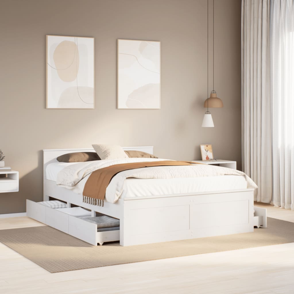 Bedframe zonder matras met hoofdbord grenenhout wit 140x200 cm