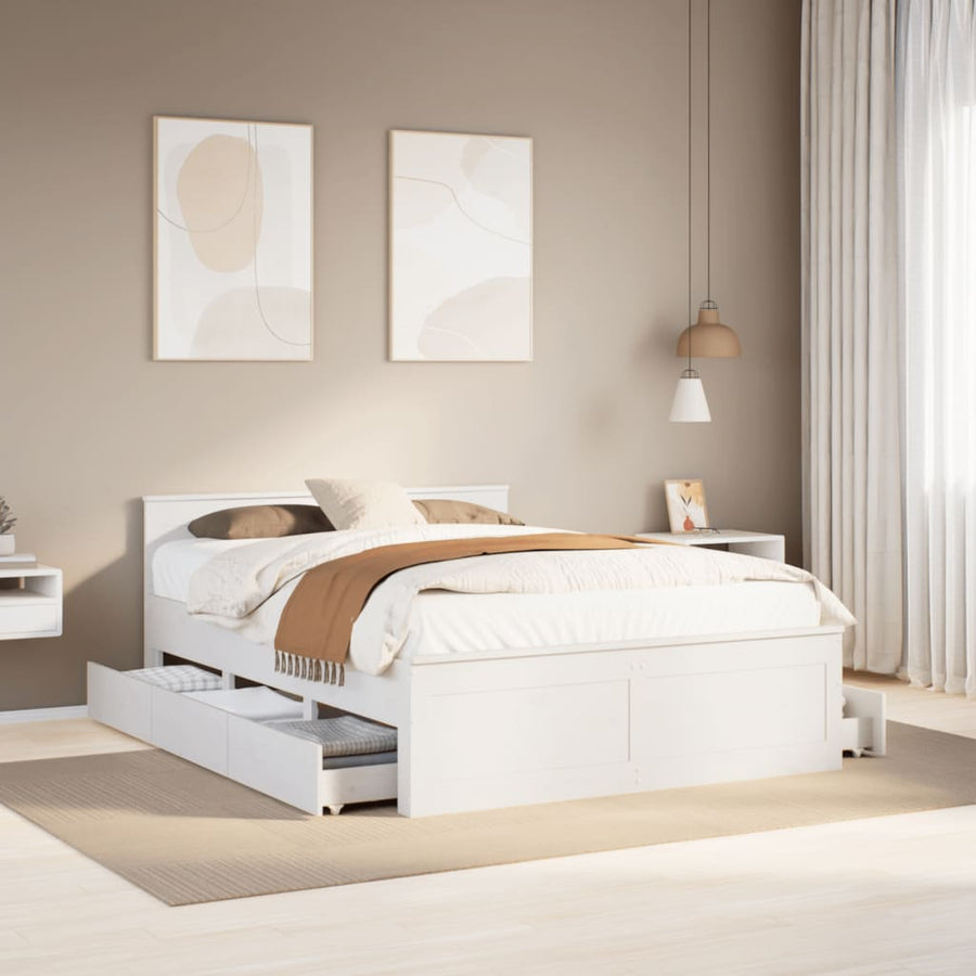 Bedframe zonder matras met hoofdbord grenenhout wit 140x200 cm