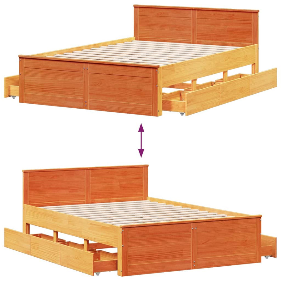 Bedframe zonder matras met hoofdbord hout wasbruin 140x200 cm