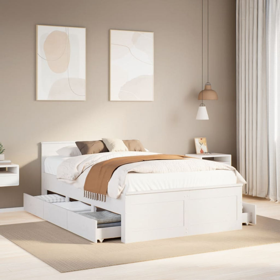 Bedframe zonder matras met hoofdbord grenenhout wit 120x200 cm