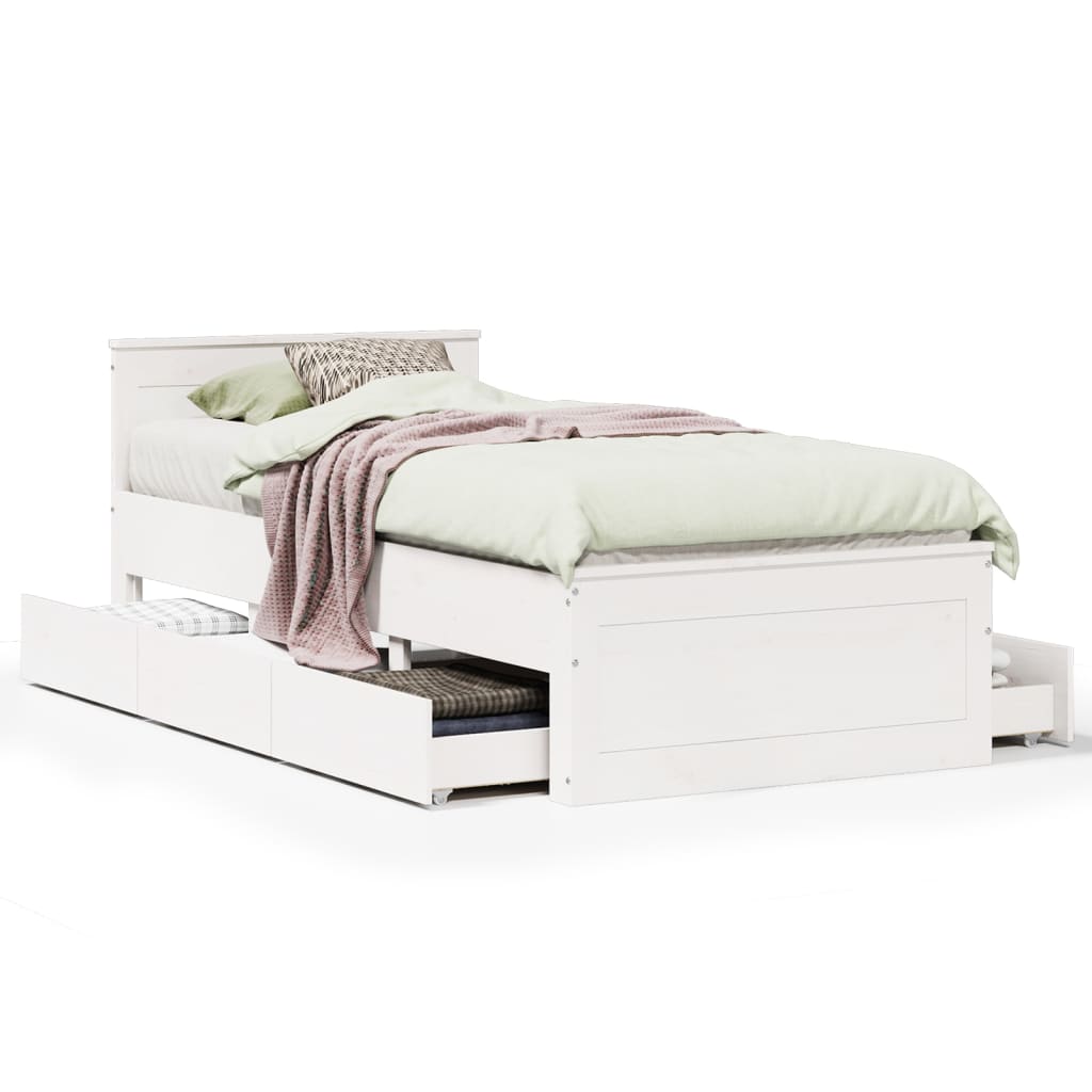 Bedframe zonder matras met hoofdbord grenenhout wit 90x200 cm