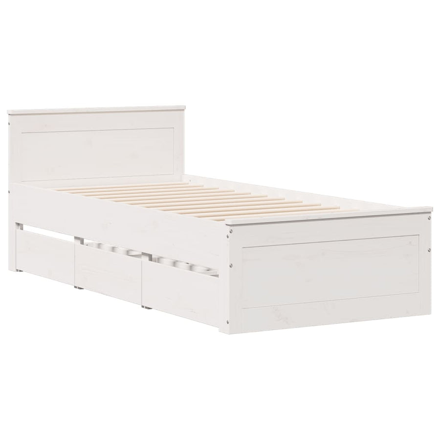 Bedframe zonder matras met hoofdbord grenenhout wit 90x200 cm