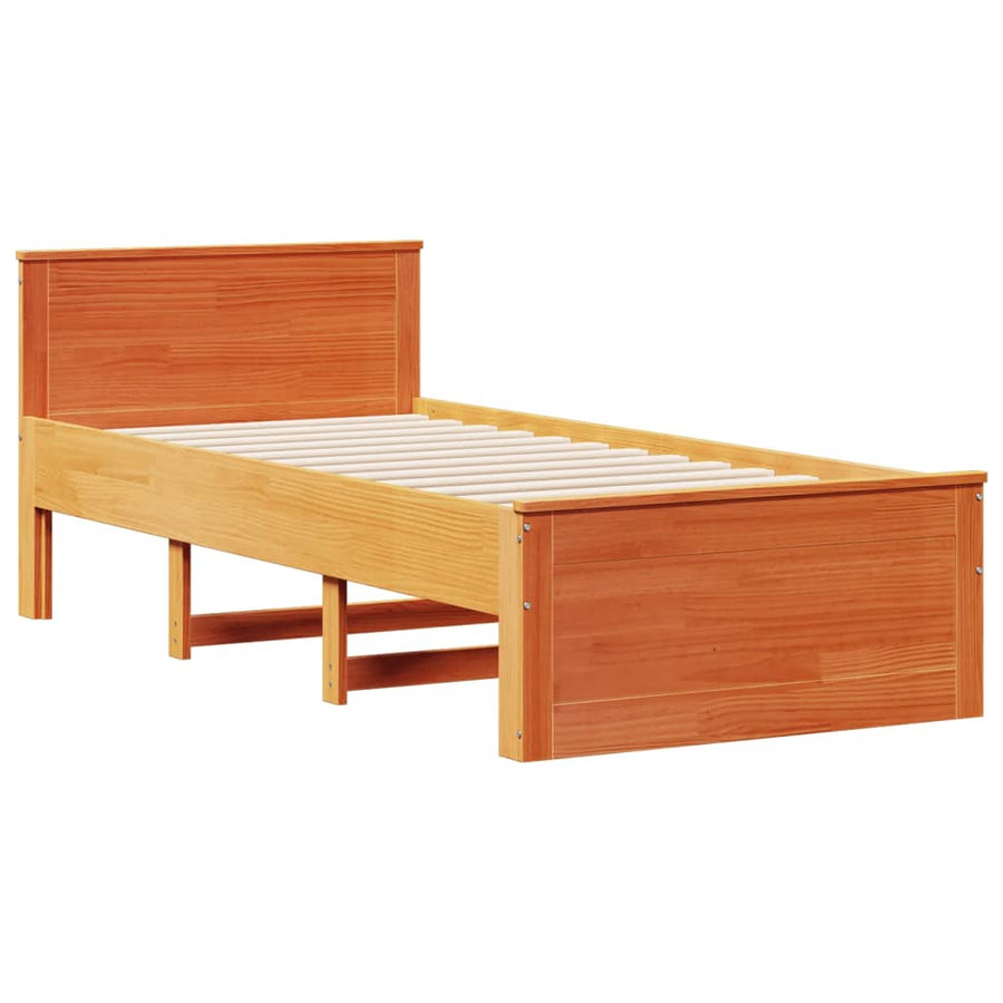 Bedframe zonder matras met hoofdbord grenenhout bruin 90x200 cm