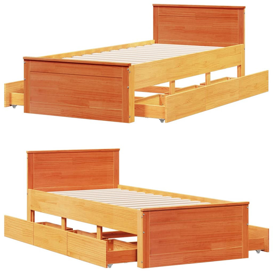 Bedframe zonder matras met hoofdbord grenenhout bruin 90x200 cm
