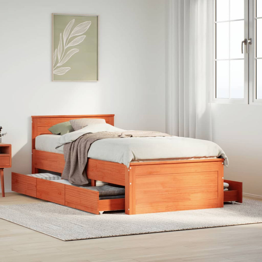 Bedframe zonder matras met hoofdbord grenenhout bruin 90x200 cm