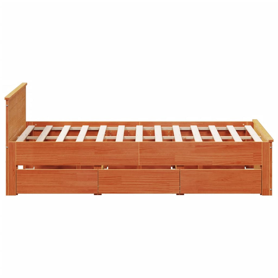 Bedframe zonder matras met hoofdbord hout wasbruin 140x190 cm