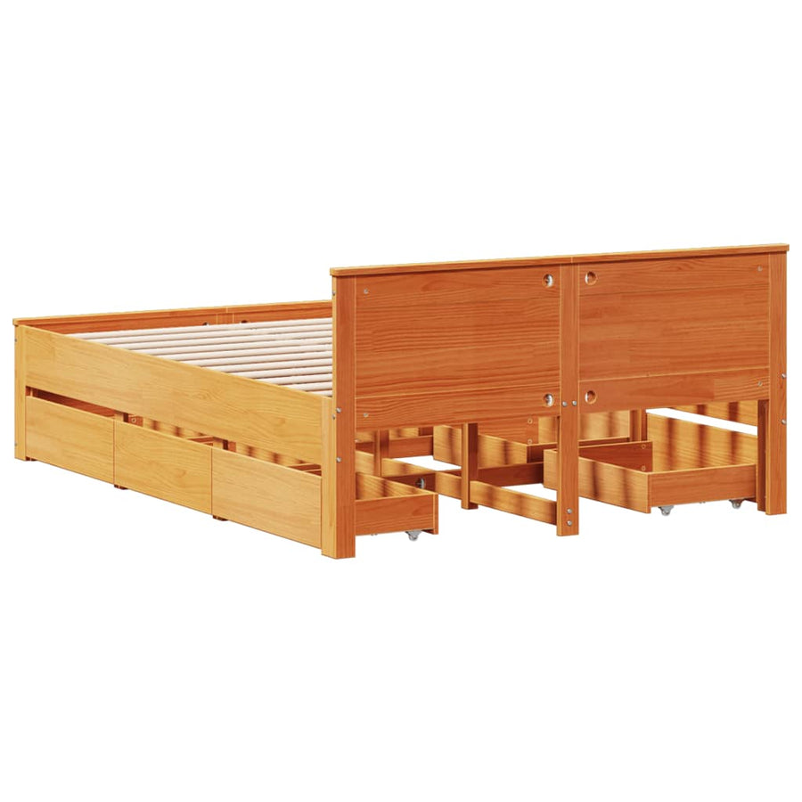 Bedframe zonder matras met hoofdbord hout wasbruin 140x190 cm