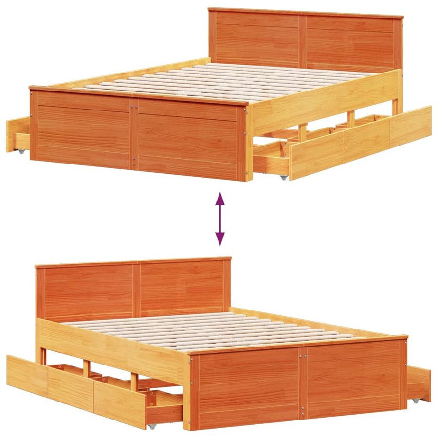 Bedframe zonder matras met hoofdbord hout wasbruin 140x190 cm